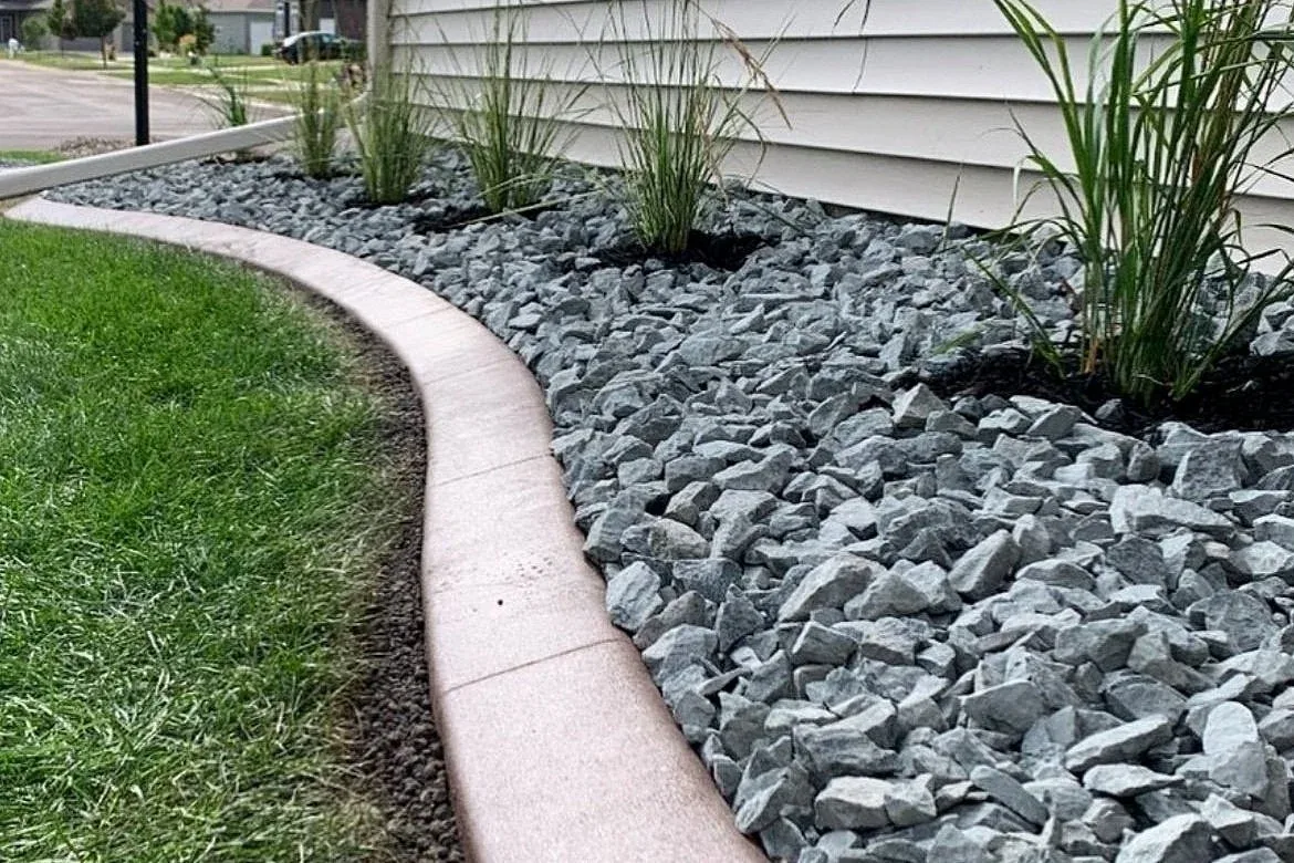 Custom curbing with decorative rock